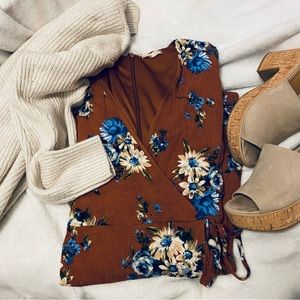 Altar’d State Burnt Orange Fall Floral Dress Size Medium